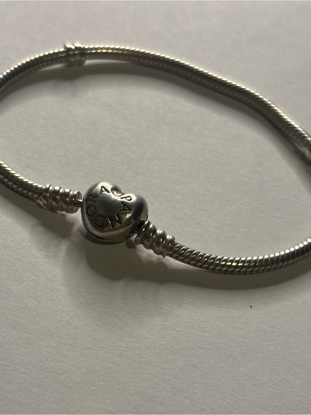 Authentic Pandora Silver Heart Clasp Snake Chain Bracelet 7.5” 19cm